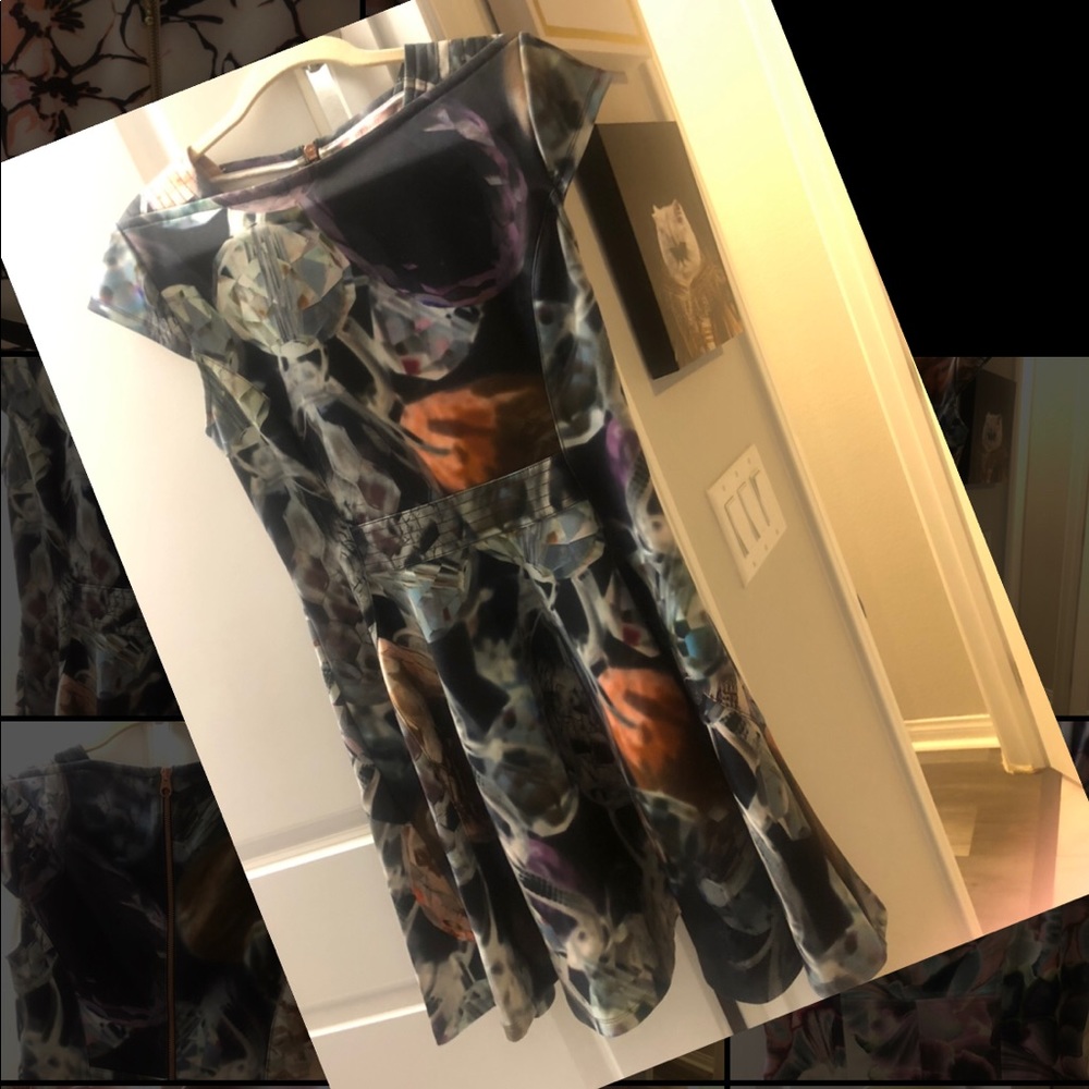 Ted Baker diamond pattern a line skater dress SZ 3